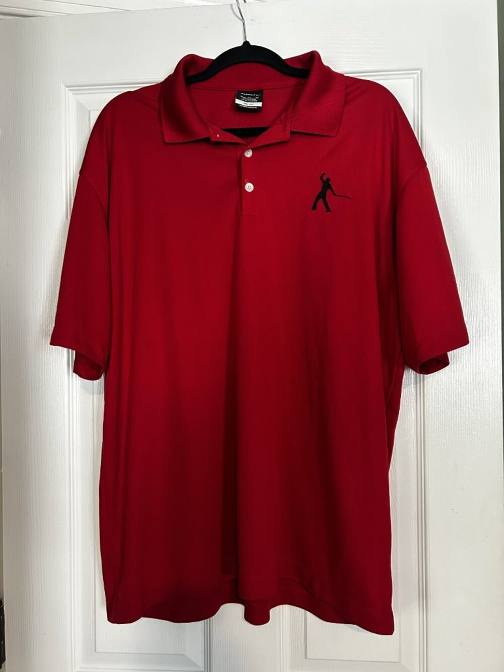 Nike Golf Dri-FIT Red Polo Shirt Embroidered Golfer Fist Pump Logo Men's XL